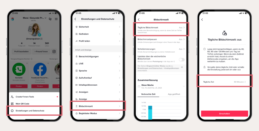 Ein Zeitlimit setzen bei TikTok - das geht in den Einstellungen.