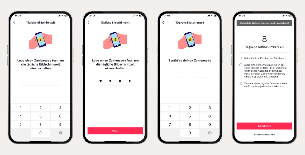 Um ein Zeitlimit bei TikTok einzustellen, braucht man einen Zahlencode, den man mehrfach eintippen muss